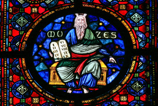 Moses and the Stone Tablets - Stained Glass