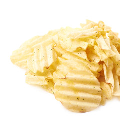 Pile of multiple potato chips isolated