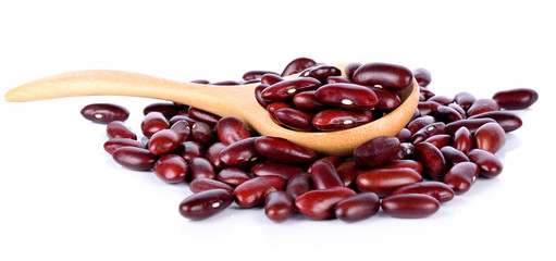 red beans  in a spoon on the white background