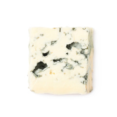 Single slice of blue cheese isolated