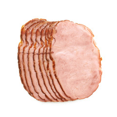 Pile of ham slices isolated