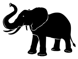 Illustration noire représentant un éléphant sur fond blanc