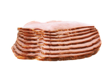Pile of ham slices isolated