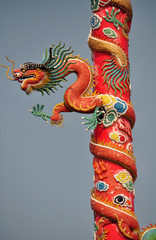 Dragon decorated at the column of Chinese shrine in Thailand
