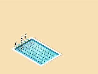 beautiful isometric design of swimming pool with copy space