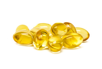 Fish oil capsules isolated on white background