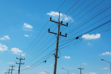 electricity post on blue sky background