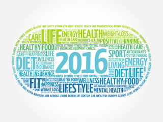 2016 health and sport goals word cloud, concept background