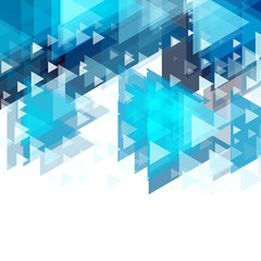 Obraz premium Abstract background with blue geometric triangles featuring layered cyan shapes on white for modern tech banners, digital presentation covers, and corporate flyer graphic templates