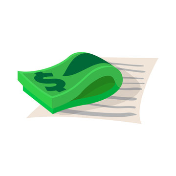 Contract With Stack Of Dollars Icon, Cartoon Style