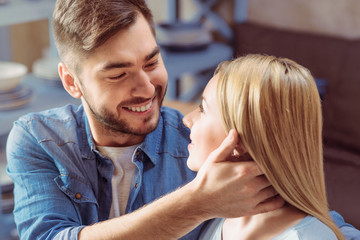 Romantic couple resting in the cafe