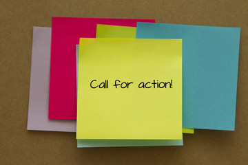 Call for action written on sticky notes.