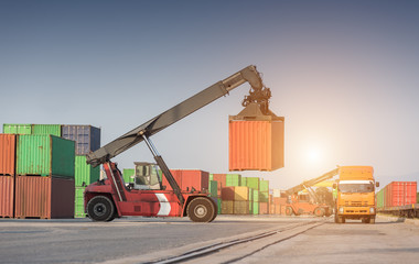 Forklift handling container box loading