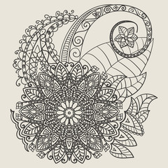 Ethnic Mehndi Tattoo Doodle Henna Paisley Flowers Elements