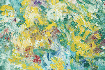Abstract green yellow oil painting background  with brush strokes