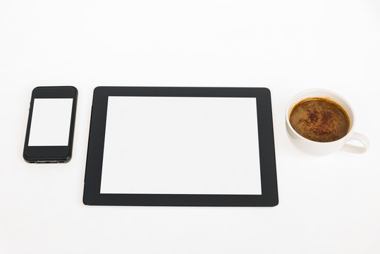 Digital tablet touch pad computer with coffee
