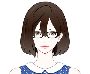 メガネをかけた女性の表情 / シリアス / 夏服