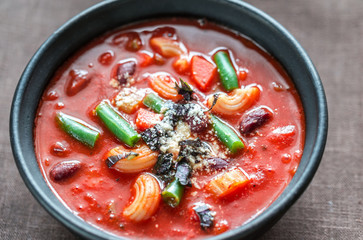 Portion of minestrone soup