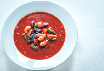 Portion of minestrone soup
