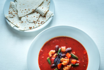 Portion of minestrone soup