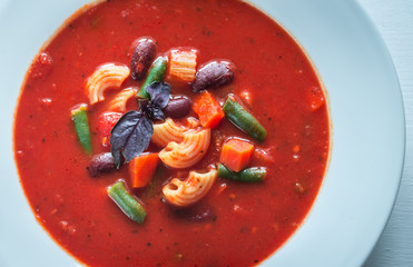 Portion of minestrone soup