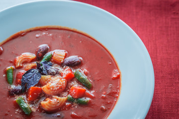 Portion of minestrone soup