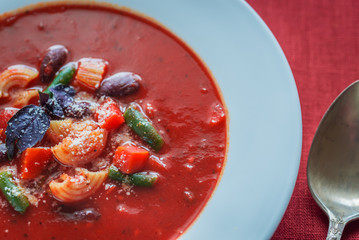 Portion of minestrone soup