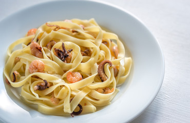 Tagliatelle pasta with seafood