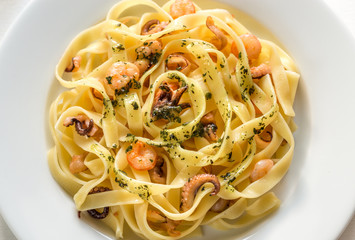 Tagliatelle pasta with seafood