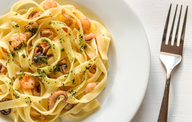 Tagliatelle pasta with seafood