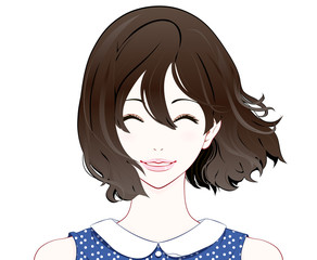 女性の表情 / 笑顔 / 夏服 / なびく髪