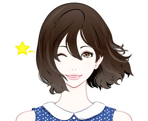 女性の表情 / ウインク / 夏服 / なびく髪