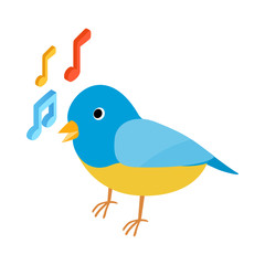 Blue singing bird icon, isometric 3d style