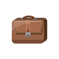 Brown business briefcase icon, cartoon style 