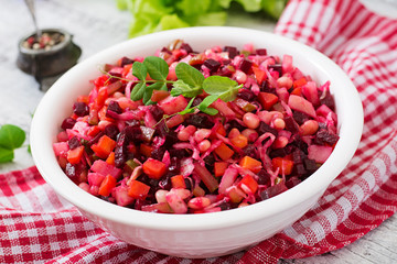 Beet salad Vinaigrette in a white bowl