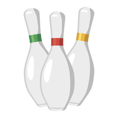 Three bowling pins icon, cartoon style 