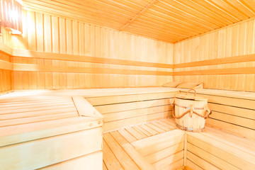 Interior wooden dry sauna and tub