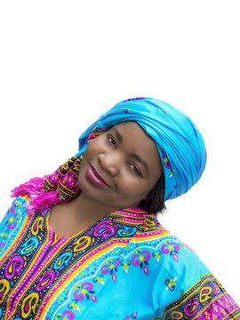Afro woman wearing a traditional dress, isolated