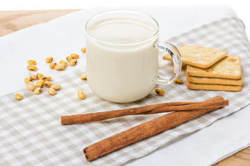 Soy milk with soy bean and cracker