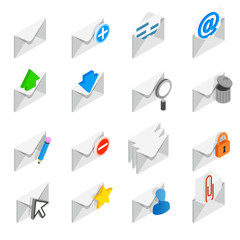 Mail icons set, isometric 3d style