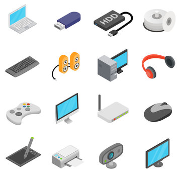 Computer icons set, isometric 3d style