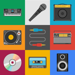 musical instruments and  equipment icon set. flat style vector illustration