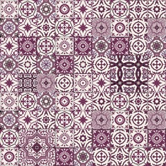 Mega Gorgeous seamless patchwork pattern from maroon and white Moroccan, Portuguese  tiles, Azulejo, Arabic ornament. Islamic art