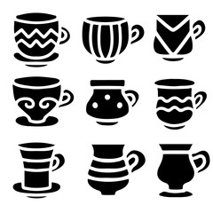 Set black silhouettes cups, mugs