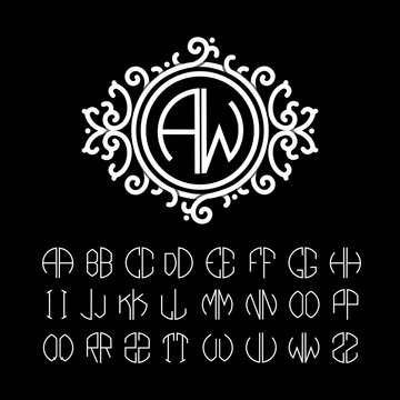 Stylish  graceful monogram made of wide white stripes Overlapping with shadows.  Elegant line art logo design . Set  template letters to create monograms of two letters in scribed in a circle.