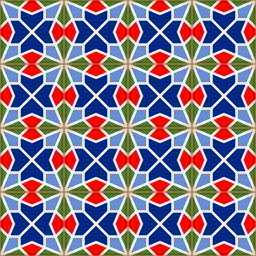 Geometric seamless  pattern  white Turkish, Moroccan, Portuguese  tiles, Azulejo, Arabic ornament. Islamic art.   Can be used for wallpaper, pattern fills, web page background,surface textures.