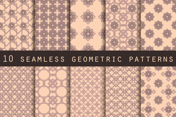 Set of 10 geometric seamless pattern. The pattern for wallpaper, tiles, fabrics and designs. Vector.
