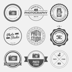 vector set of photography studio logos, badges and labels. logotype templates