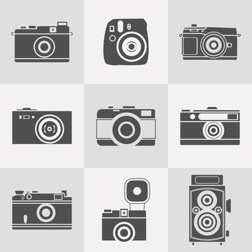 retro cameras silhouettes icon set. flat style vector illustration
