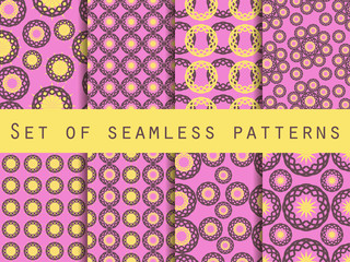 Seamless pattern with circles and weaves. Set of ethnic patterns. Vector.